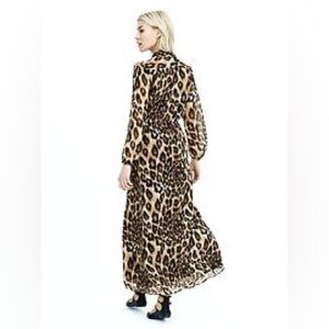 Leopard Print Long Sleeve Maxi Dress - Brown
